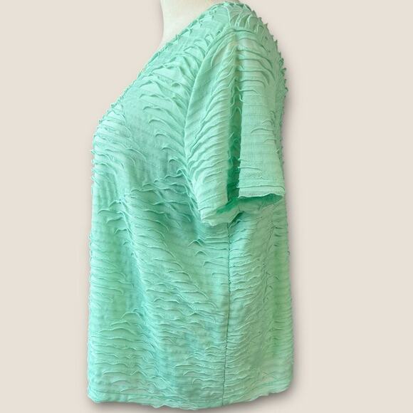 Alfred Dunner Short Sleeve Ruffled Tiered Top Blouse Stretch Pullover 2X Green - Picture 3 of 13